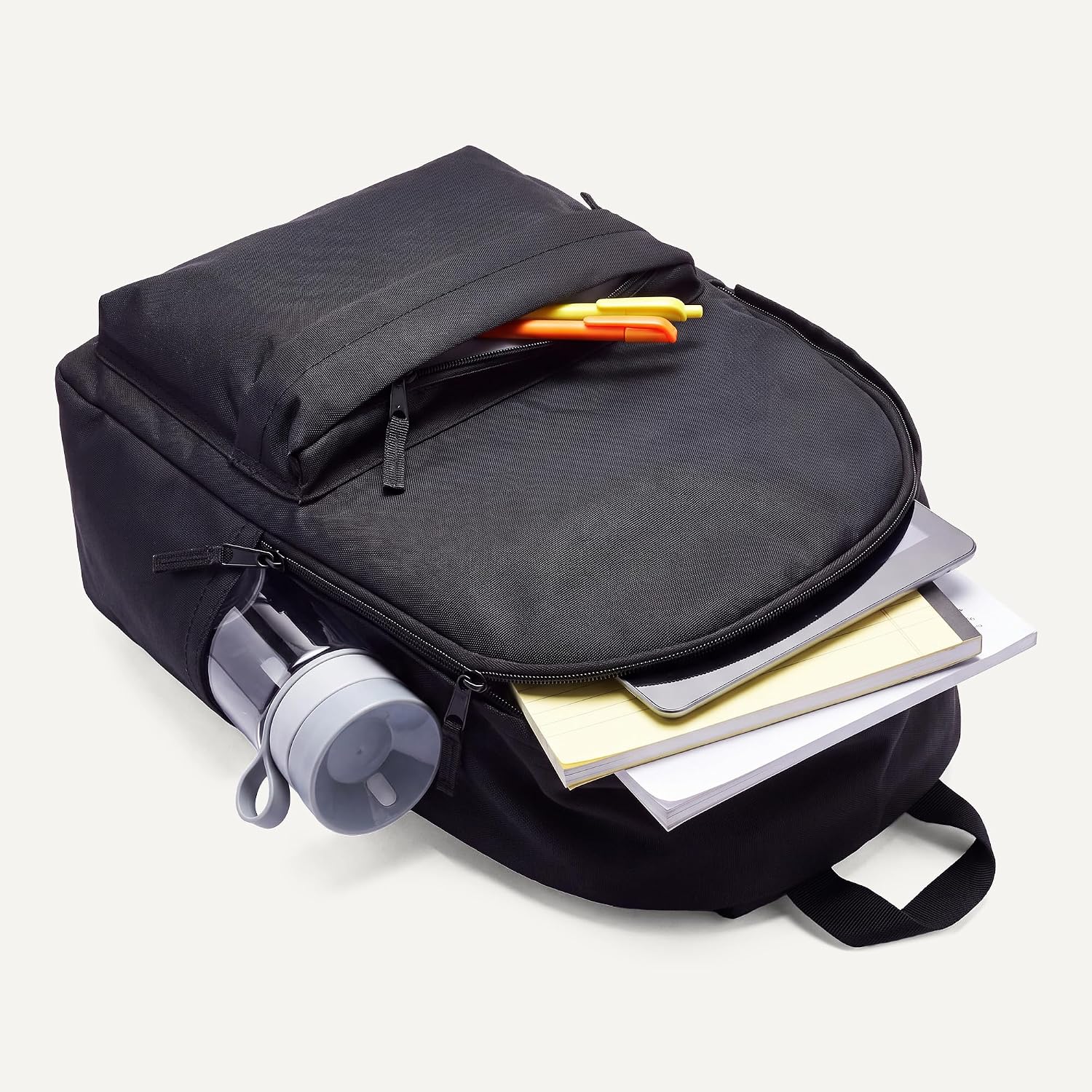 Amazon Basics Backpack for School, Travel, Study with Padded Adjustable Shoulder Straps, Spacious Compartment, Water Bottle Pockets, Durable Classic Design, Black