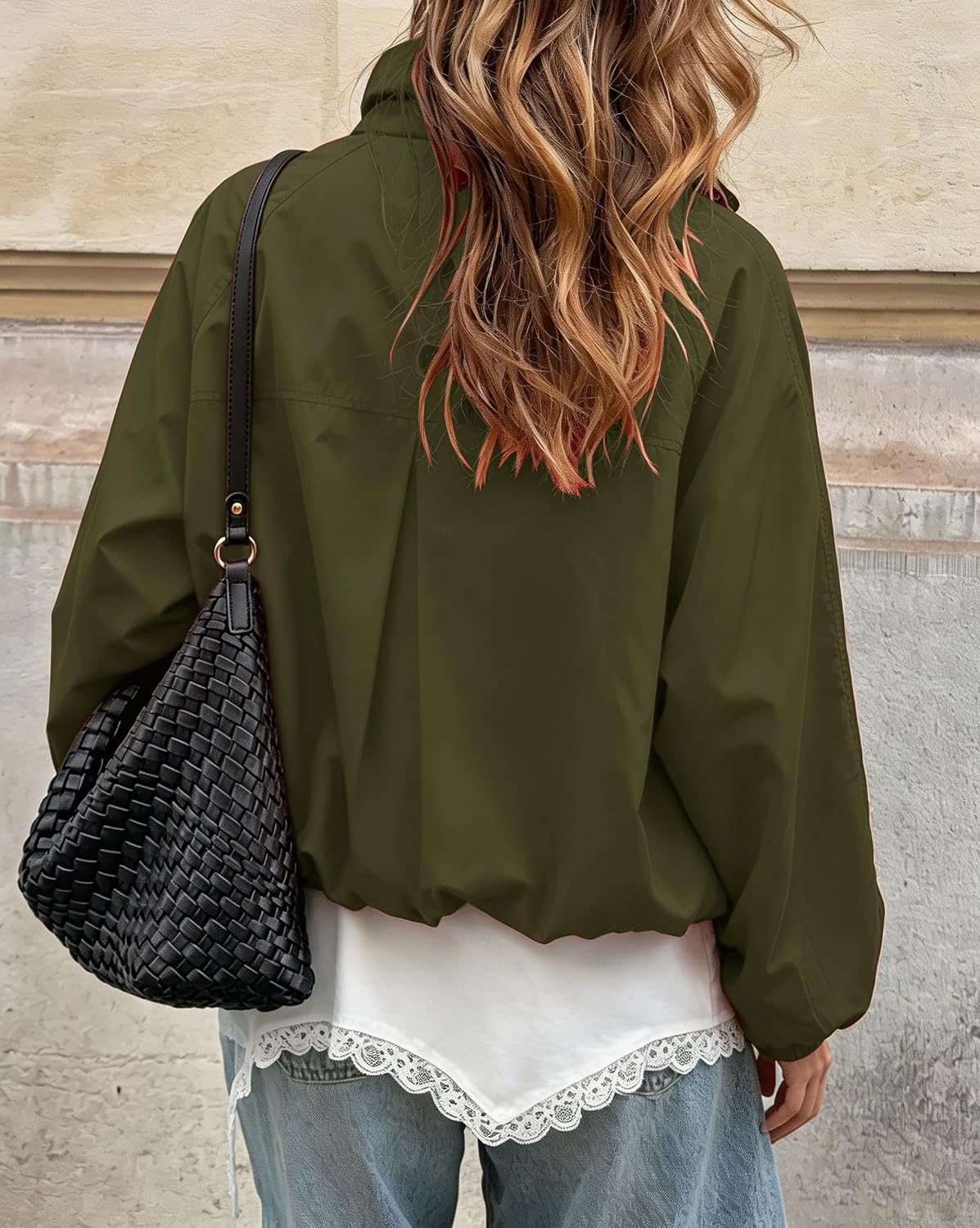 Womens Funnel Neck Jackets Fall Cropped Windbreaker Outwear Coats