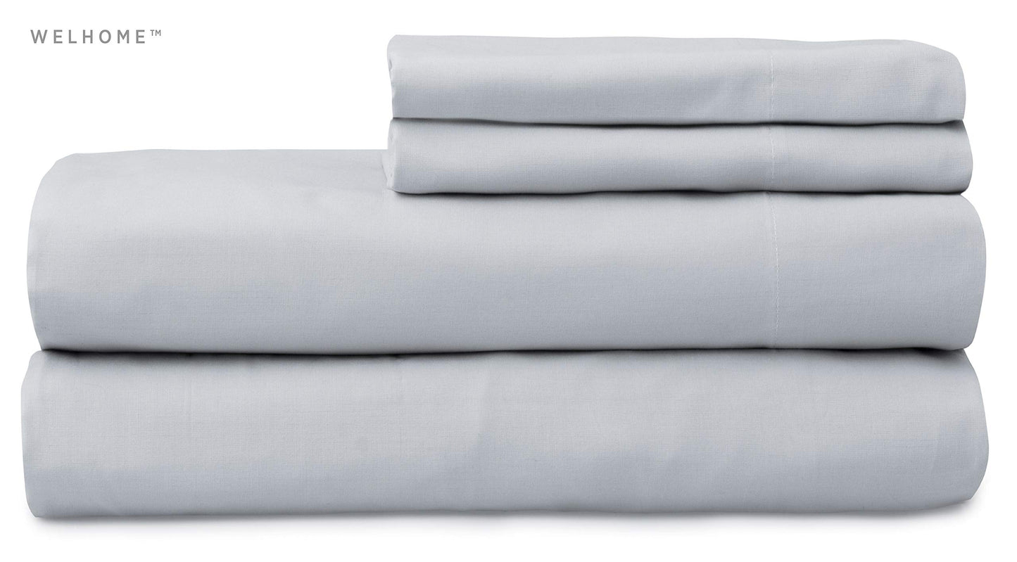Welhome Soft Finish 100% Cotton Percale Sheet | 4 Piece Set | Full Size | White |