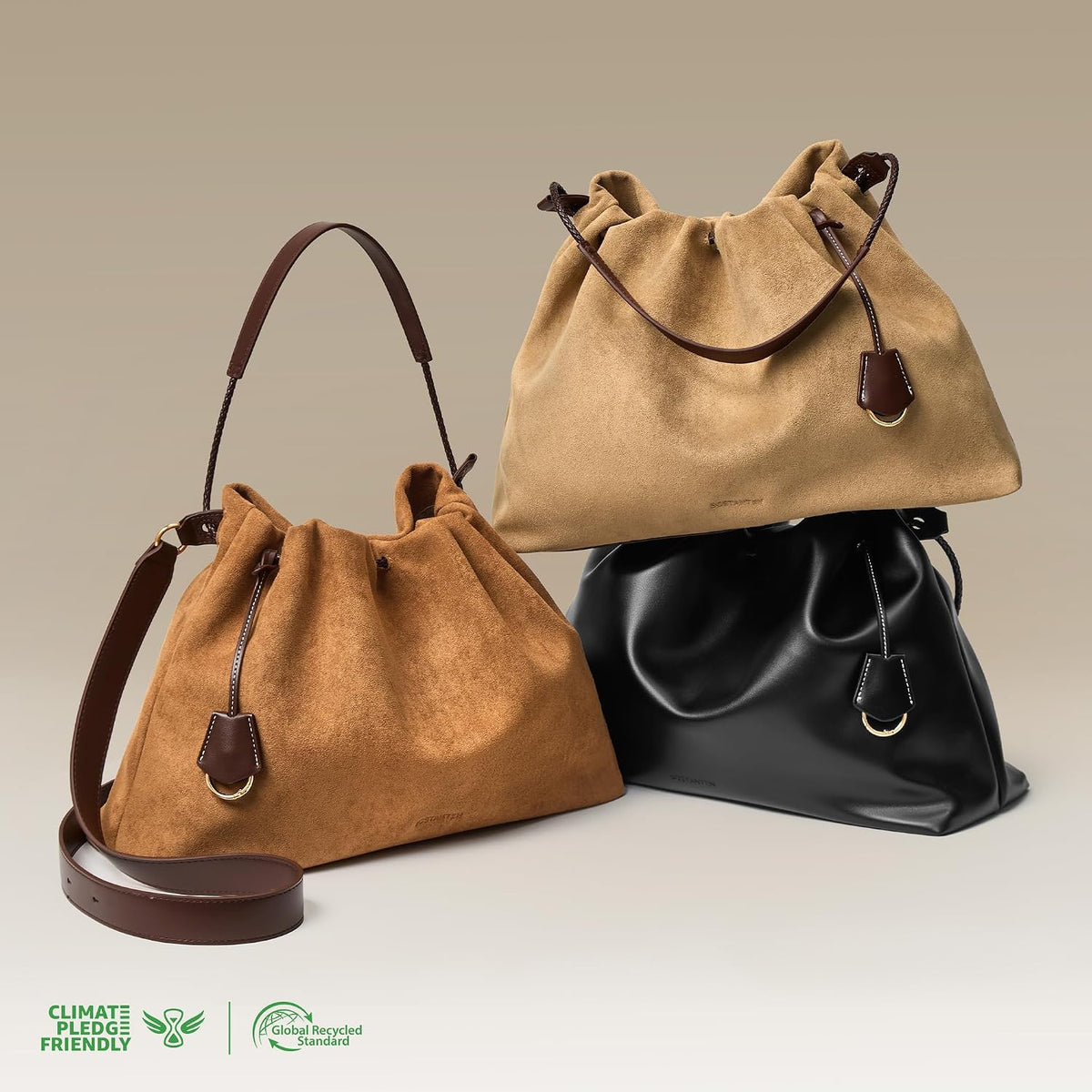 BOSTANTEN Slouchy Hobo Bag for Women Drawstring Crossbody Shoulder Purse