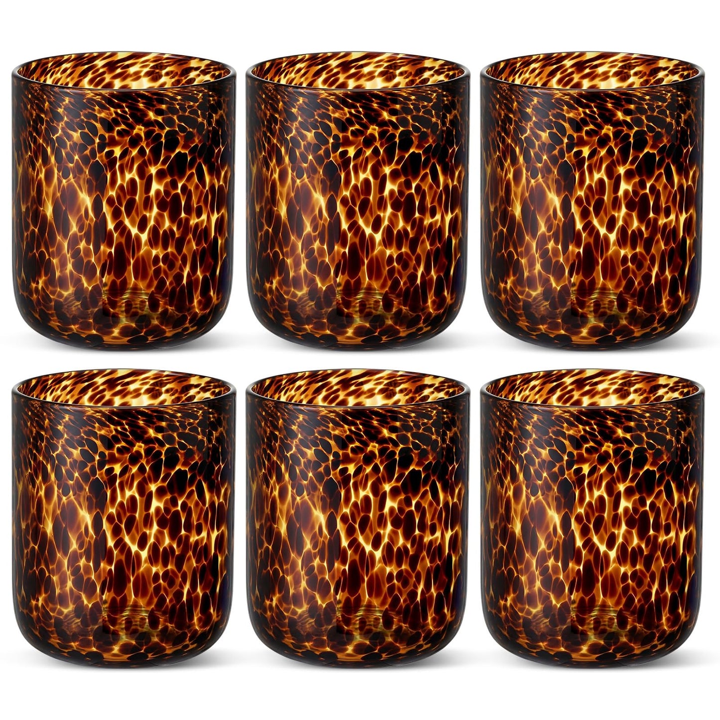 Honeydak Set of 4 Tortoise Leopard Print Brown 16oz Rocks Glasses Stylish Stemless Cocktail Cups Glass Glassware Tumbler Ideal for Gin, Tequila, Vodka, Soft Drinks