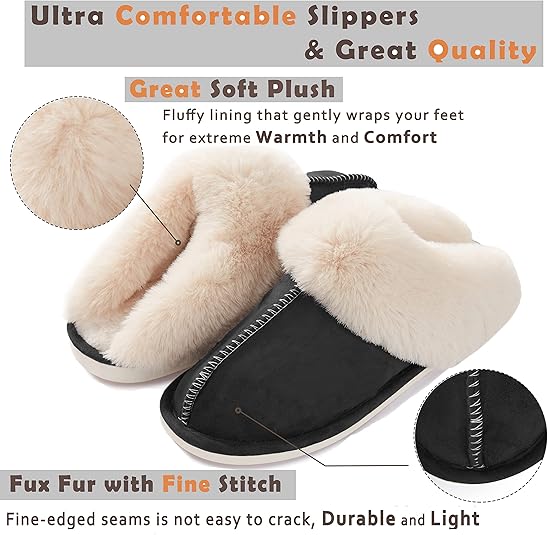 Donpapa Womens Slipper with Memory Foam Fluffy Soft Warm Slip On House Slippers