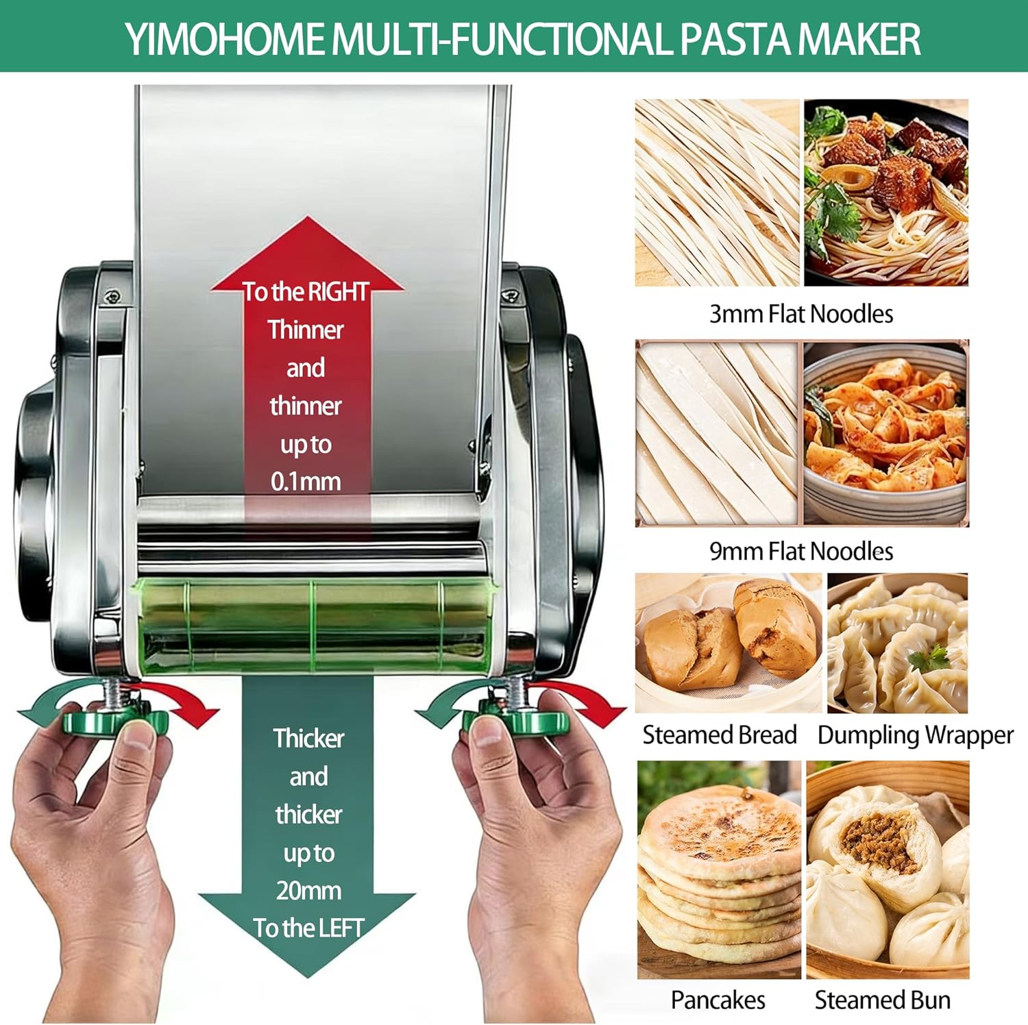 Commercial Electric Pasta Maker Machine for Business Restaurant,Auto Household Noodle Maker,All Stainless Steel Dough Roller,750W Strong Power Pasta Cutter,Heavy-Duty Dumpling Dough Sheeter
