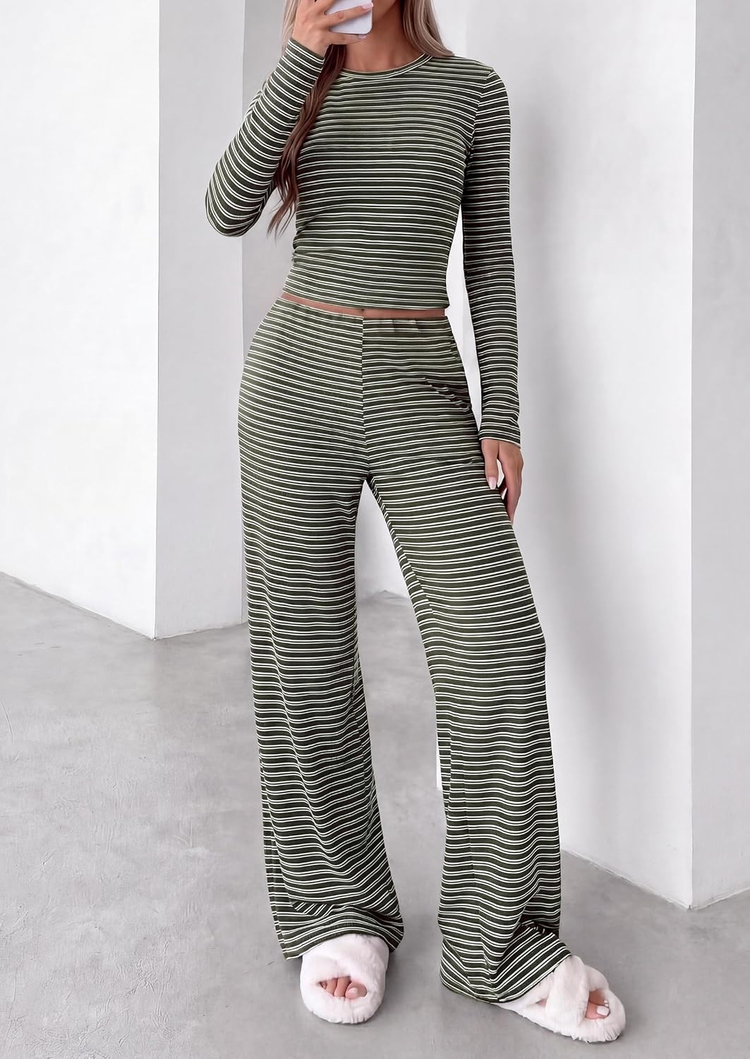 PRETTYGARDEN Lounge Sets for Women Fall 2 Piece Knit Matching Striped Set