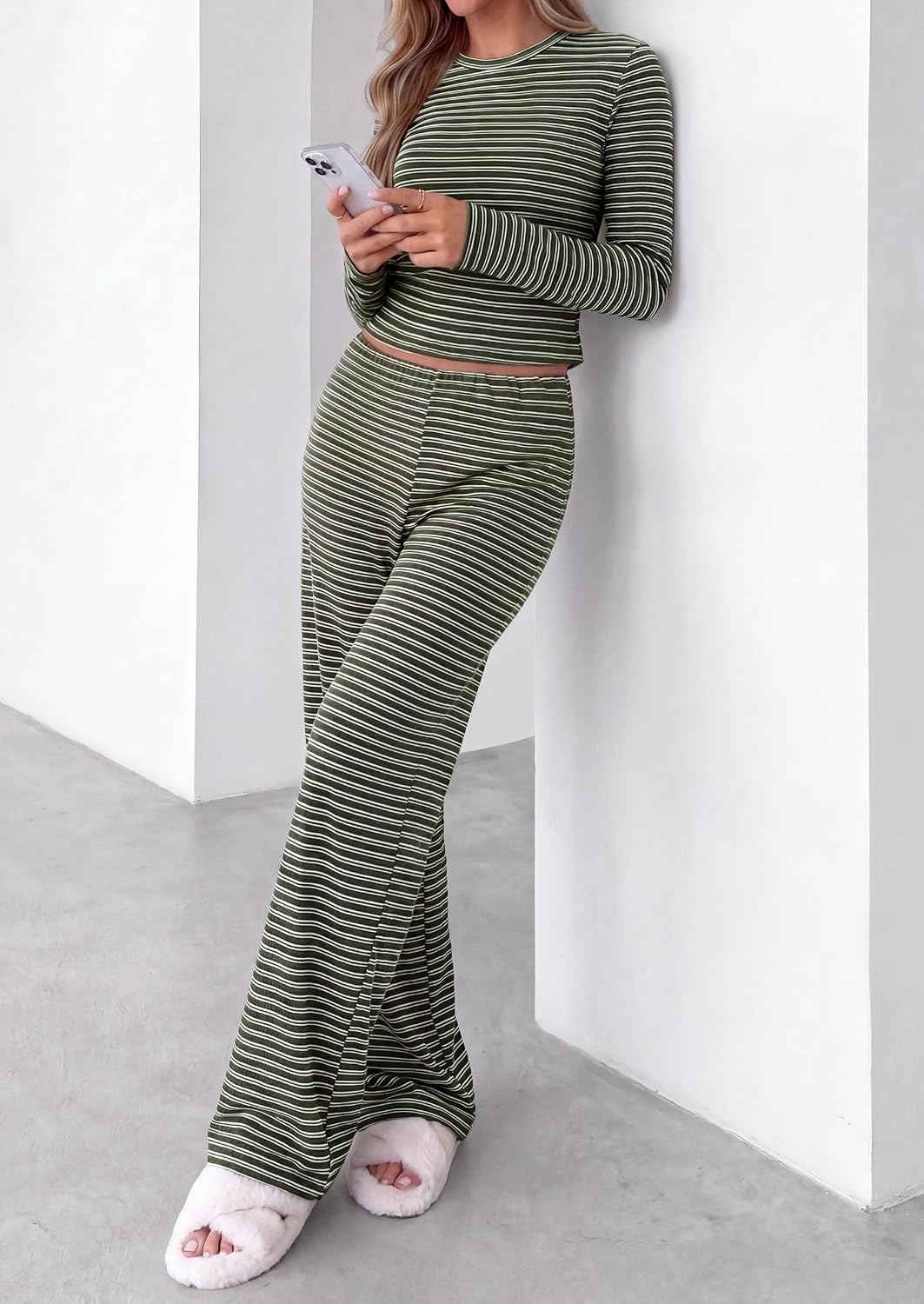 PRETTYGARDEN Lounge Sets for Women Fall 2 Piece Knit Matching Striped Set
