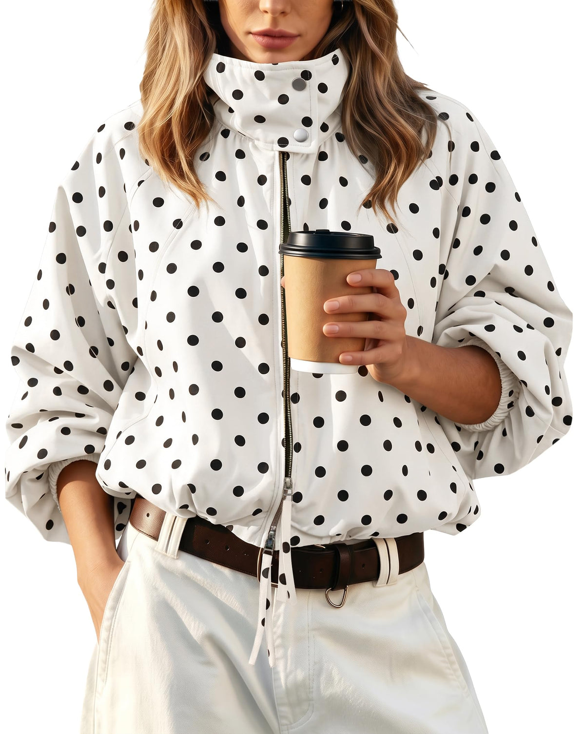 Womens Bomber Jacket Puffed Collar Trench Coat Funnel Neck Cropped Jackets