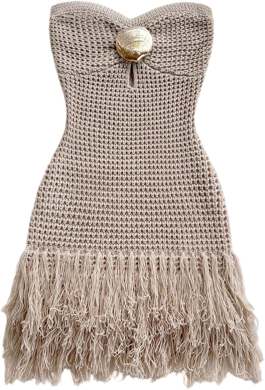 SweatyRocks Women's Boho Summer Vacation Strapless Crochet Fringe Tube Top Mini Dress