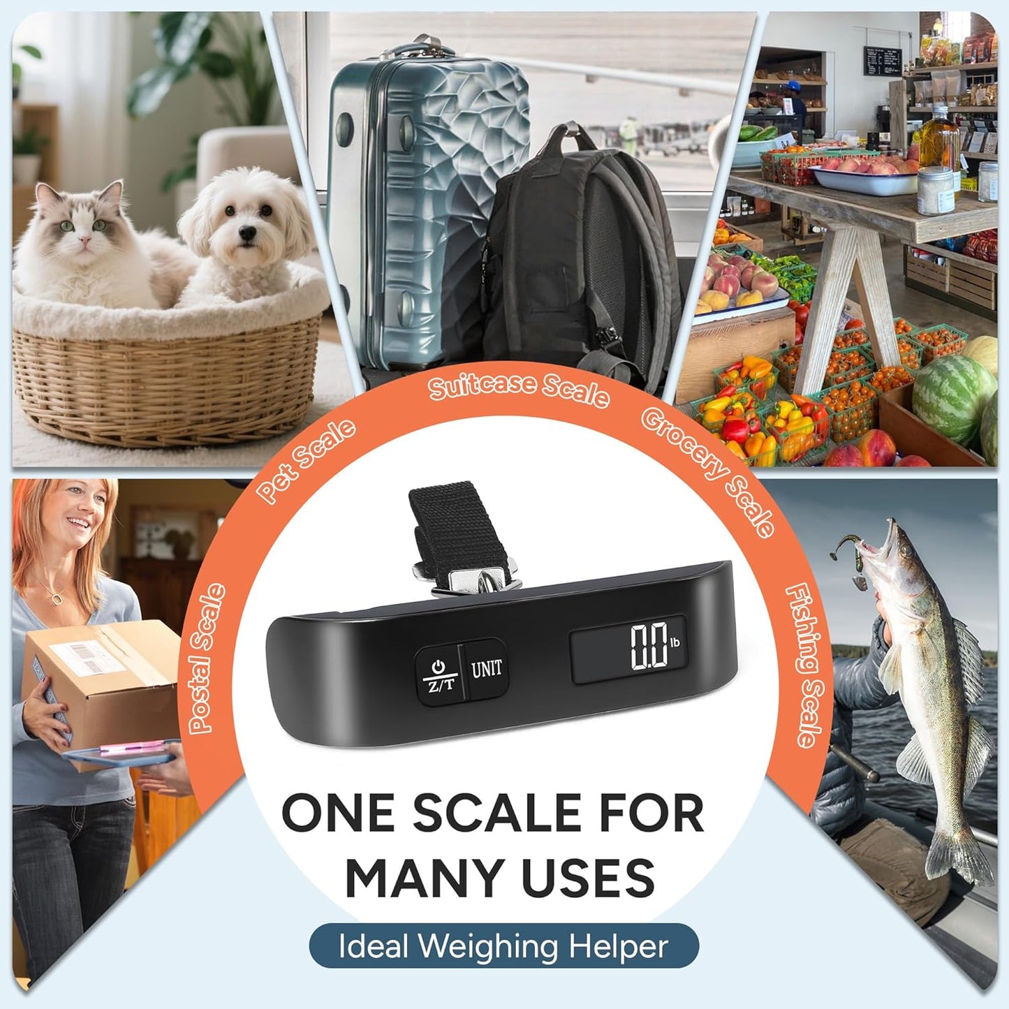 travel inspira Luggage Scale, Portable Digital Hanging Baggage Scale for Travel, Suitcase Weight Scale with Rubber Paint, 110 Pounds, Battery Included - Black