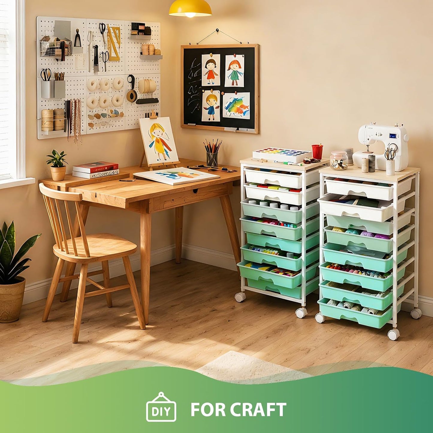 Goovilla Rolling Cart with 8 Drawers for Art, Dorm, Office, Craft, Green