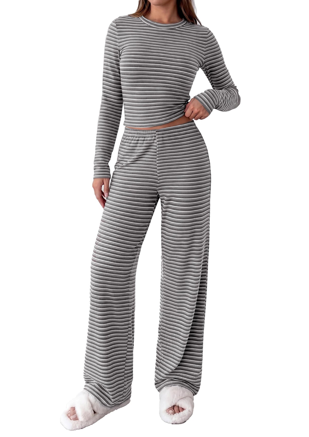 PRETTYGARDEN Lounge Sets for Women Fall 2 Piece Knit Matching Striped Set