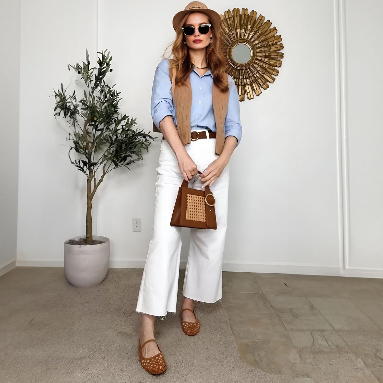Woven Mesh Ballet Flats Shoes for Women with Elastic Strap Square Toe Breathable Slip On Flat Mary Janes Dress Casual Shoes