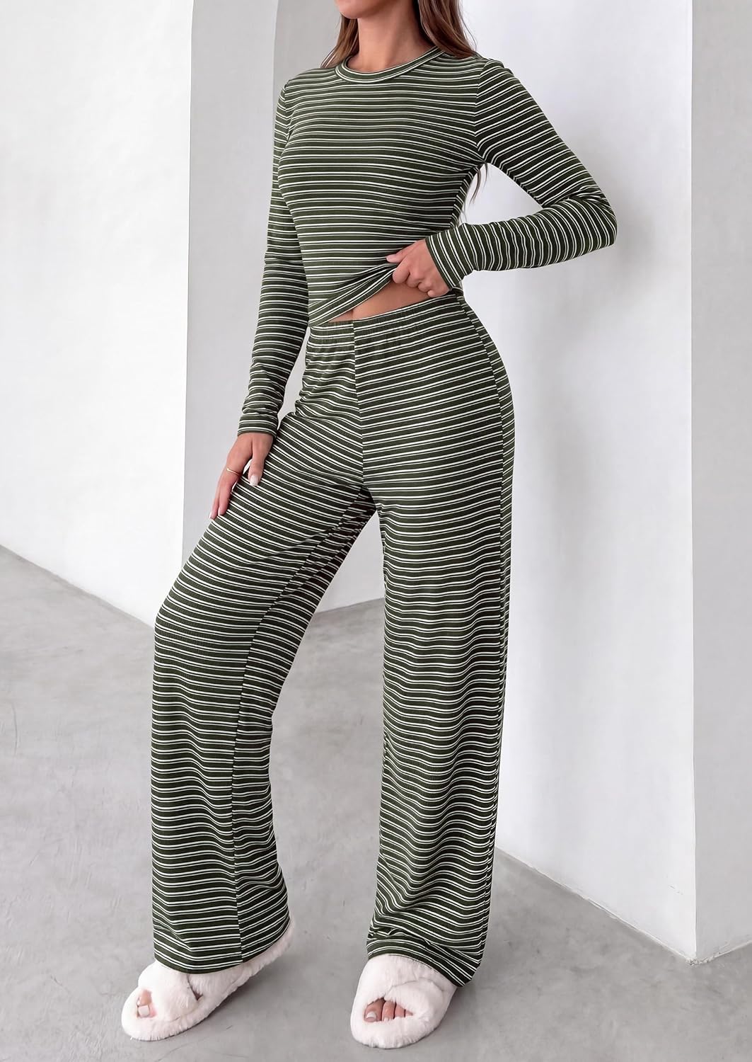 PRETTYGARDEN Lounge Sets for Women Fall 2 Piece Knit Matching Striped Set