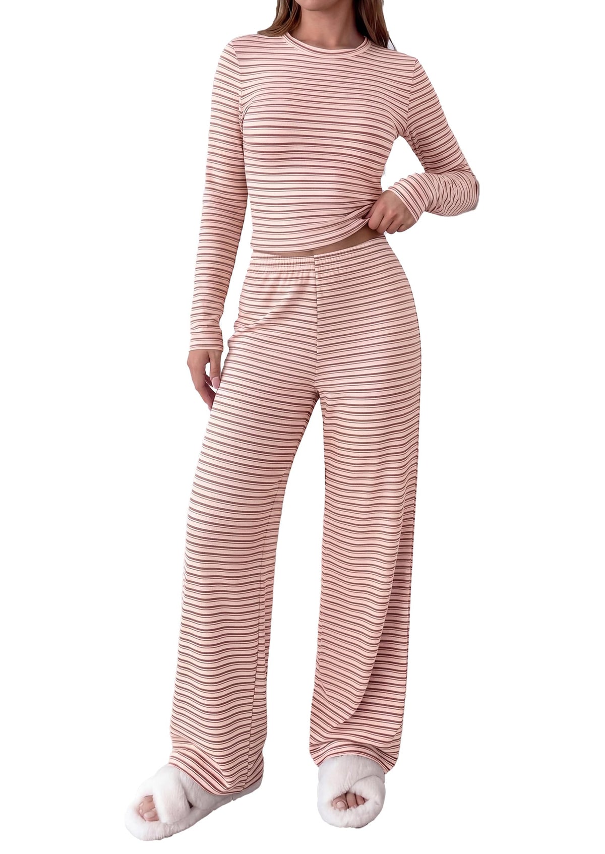 PRETTYGARDEN Lounge Sets for Women Fall 2 Piece Knit Matching Striped Set