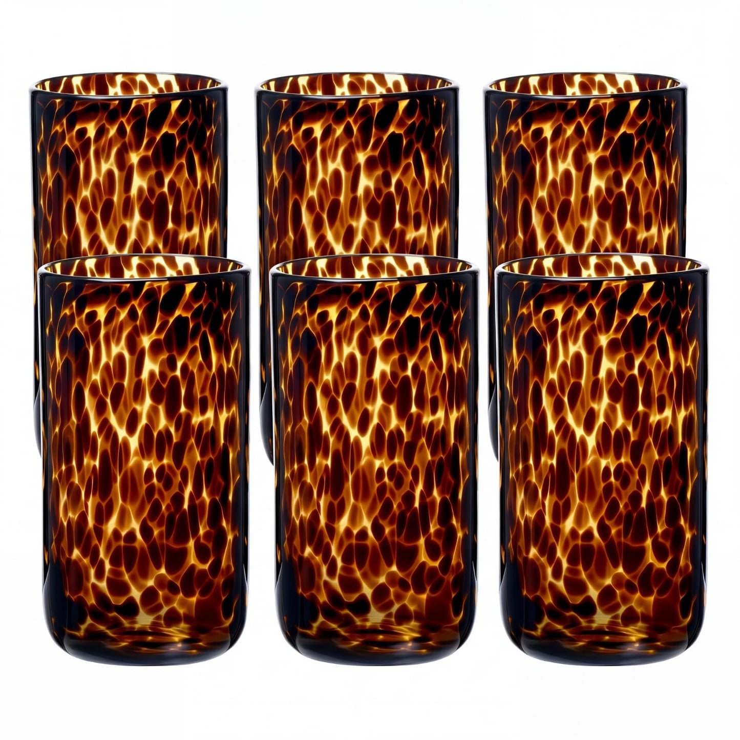 Honeydak Set of 4 Tortoise Leopard Print Brown 16oz Rocks Glasses Stylish Stemless Cocktail Cups Glass Glassware Tumbler Ideal for Gin, Tequila, Vodka, Soft Drinks