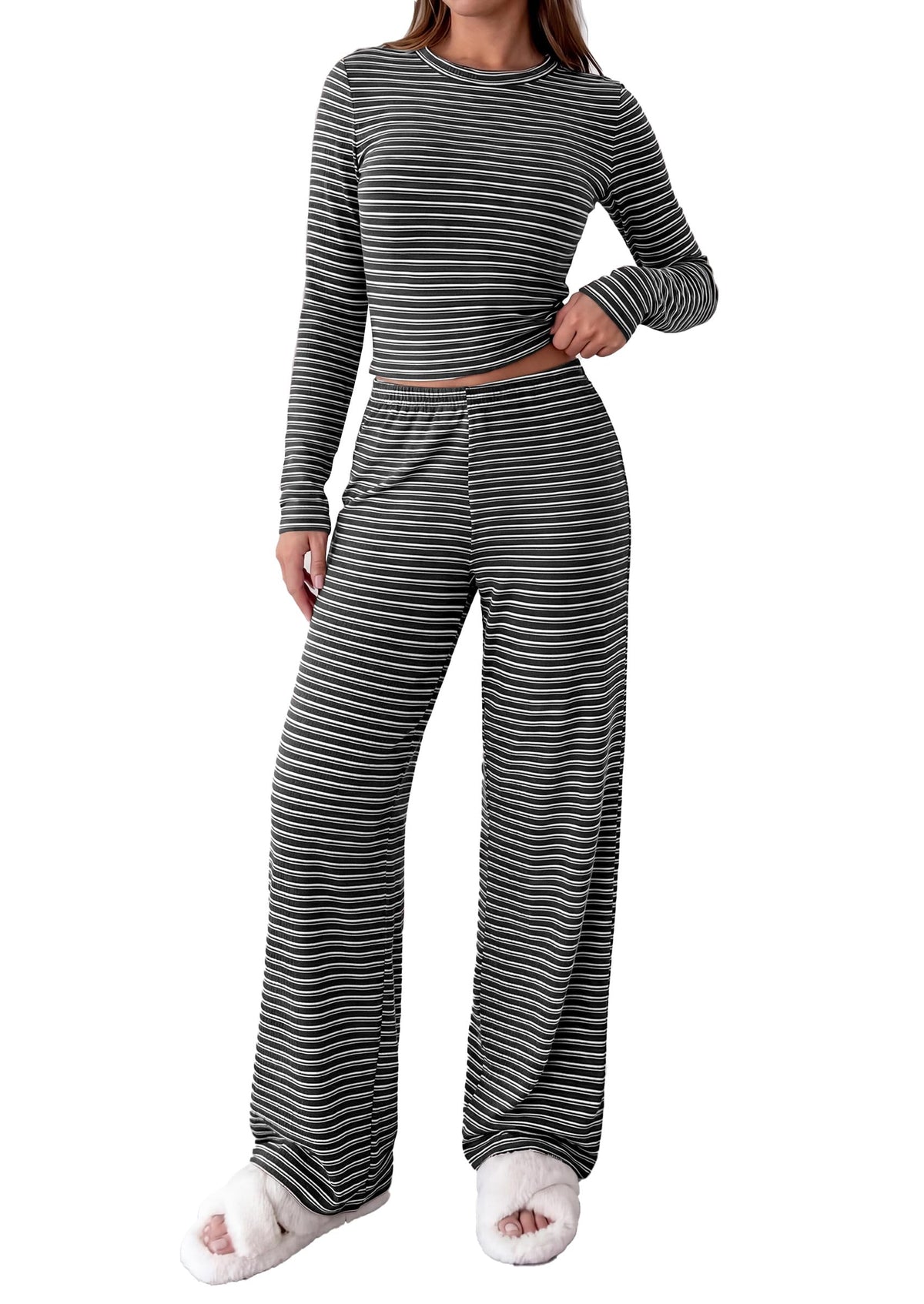 PRETTYGARDEN Lounge Sets for Women Fall 2 Piece Knit Matching Striped Set