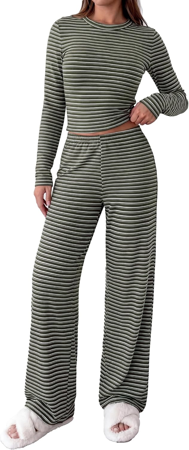 PRETTYGARDEN Lounge Sets for Women Fall 2 Piece Knit Matching Striped Set