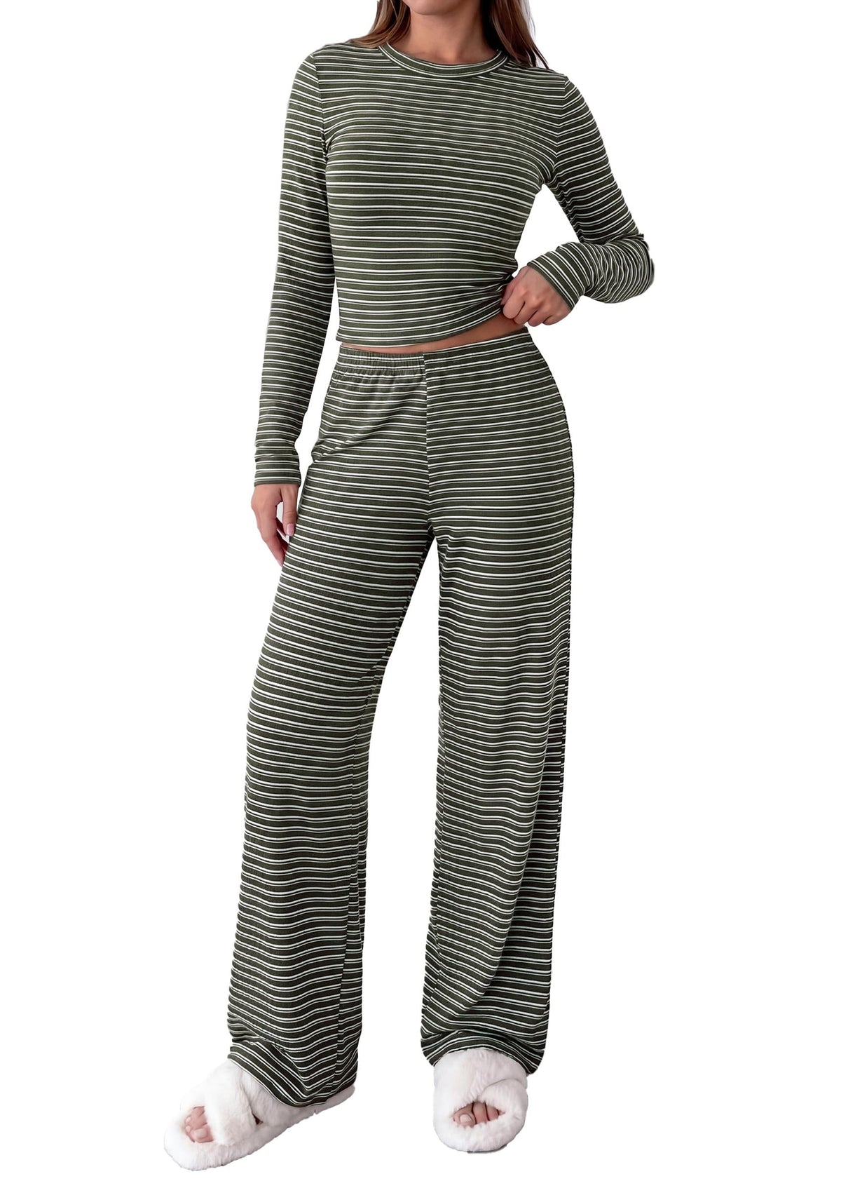 PRETTYGARDEN Lounge Sets for Women Fall 2 Piece Knit Matching Striped Set