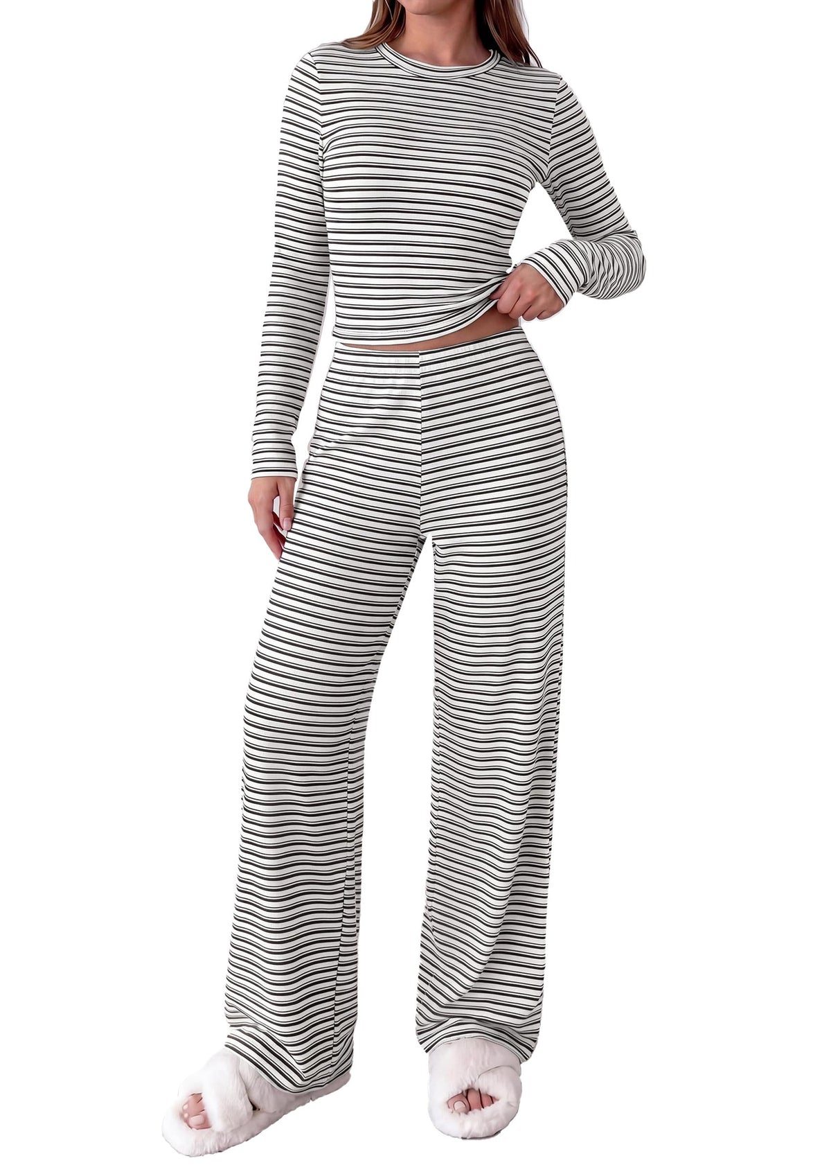 PRETTYGARDEN Lounge Sets for Women Fall 2 Piece Knit Matching Striped Set