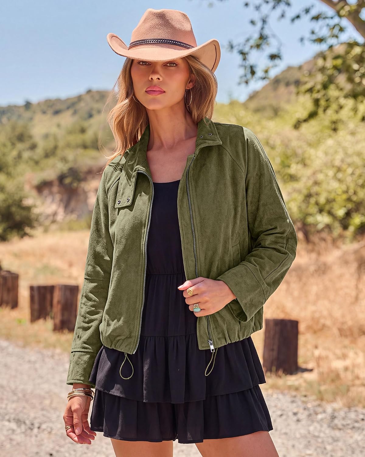 luvamia Faux Suede Jackets Women Oversized Cropped Funnel Neck Zip Up Coats