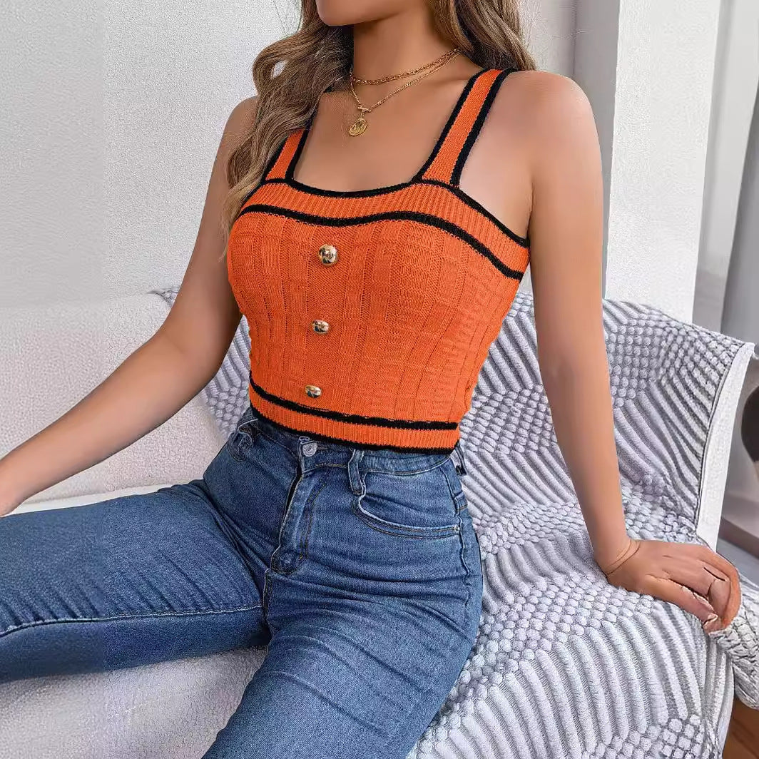 Sleeveless Midriff-baring Knitwear Holiday Top