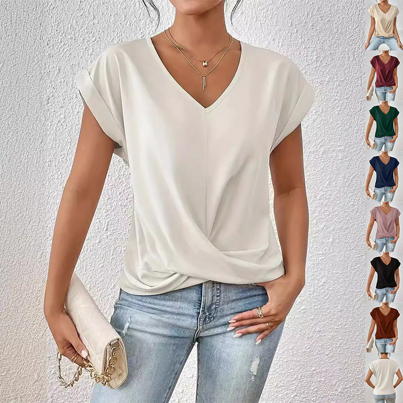 Fashion V-neck Short-sleeve T-shirt Summer Casual