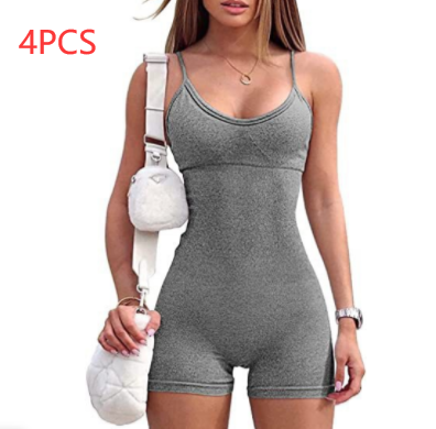 Spaghetti Strap Shorts Jumpsuit Sports Yoga Workout Tight Romper