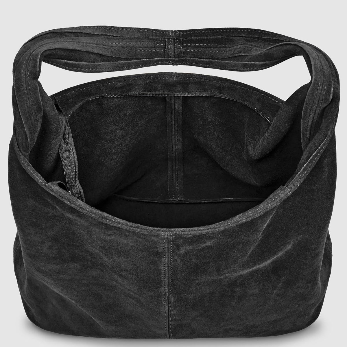 Italian Genuine Suede Hobo Handbag for Women, Large Slouchy (Black)