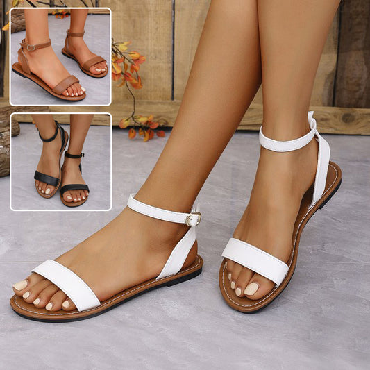 One-straped Flat Sandals Summer Buckle Roman Shoes
