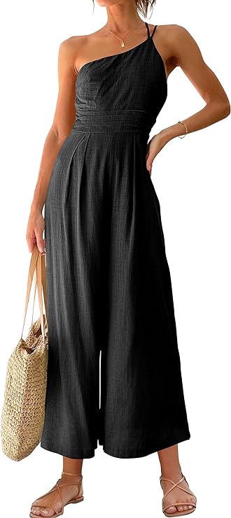 ANRABESS Women's Summer Straps One Shoulder  Jumpsuit Romper with Pockets