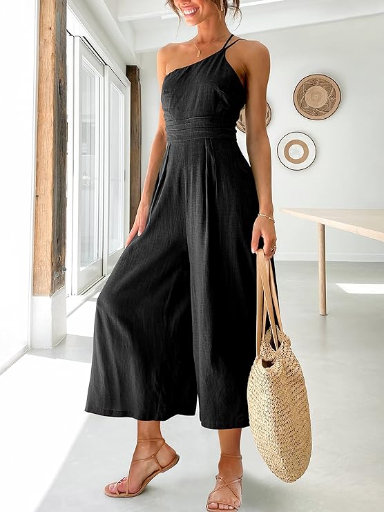 ANRABESS Women's Summer Straps One Shoulder  Jumpsuit Romper with Pockets