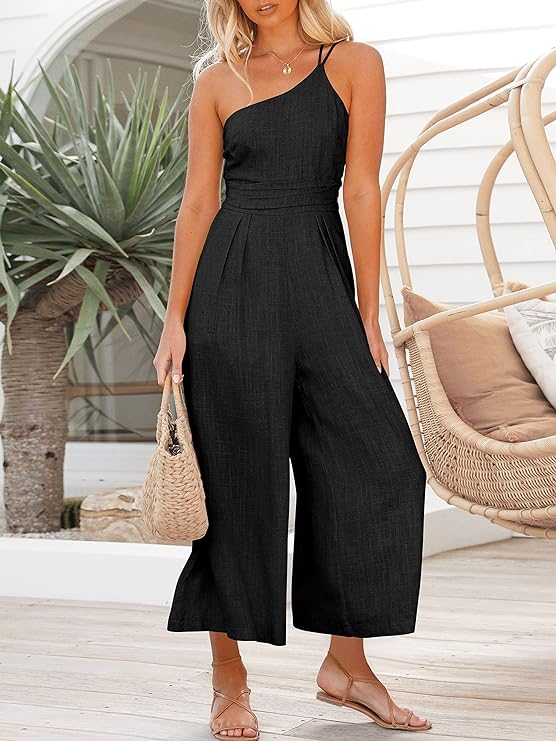 ANRABESS Women's Summer Straps One Shoulder  Jumpsuit Romper with Pockets