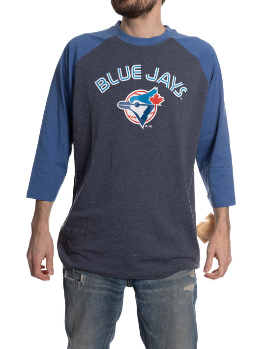 Toronto Blue Jays Men’s Cooperstown Wordmark Logo Raglan 3/4 Sleeve T-Shirt