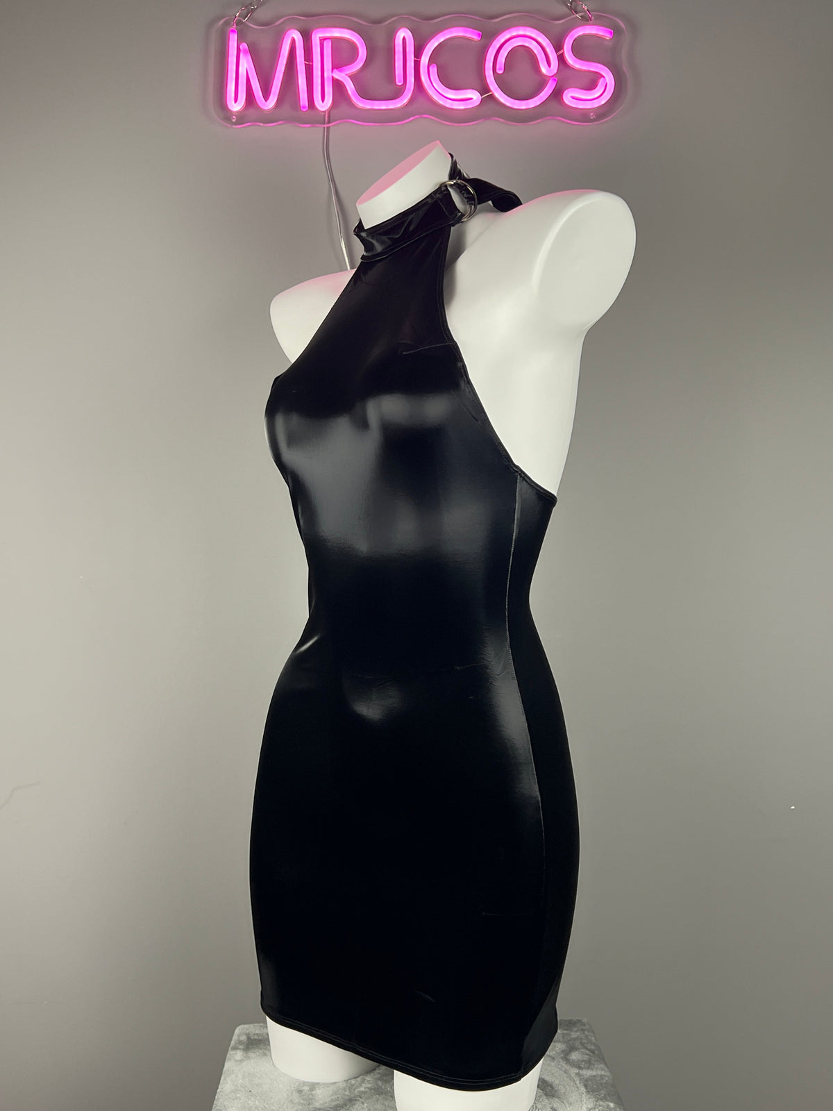Gothic Sleeveless PU Leather Halter Party Dress Lingerie