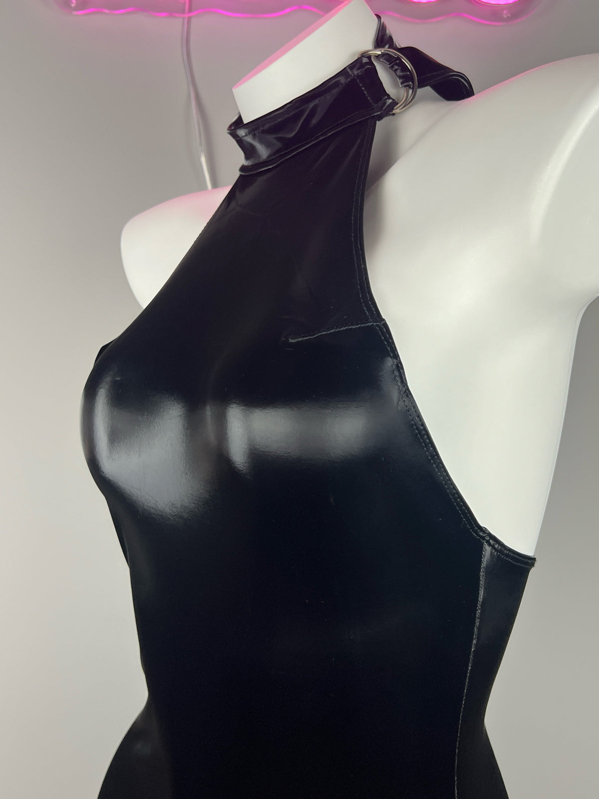 Gothic Sleeveless PU Leather Halter Party Dress Lingerie