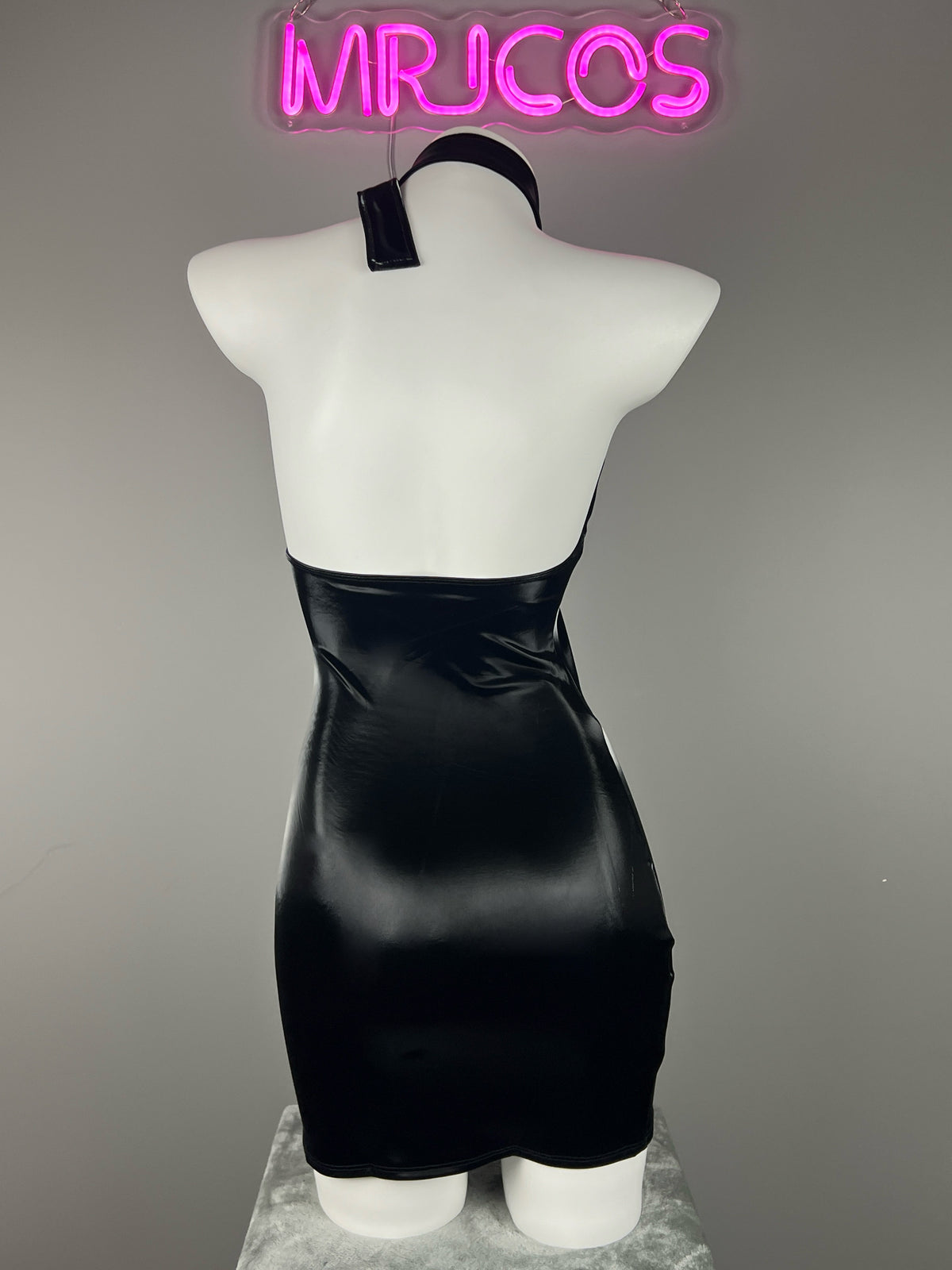 Gothic Sleeveless PU Leather Halter Party Dress Lingerie