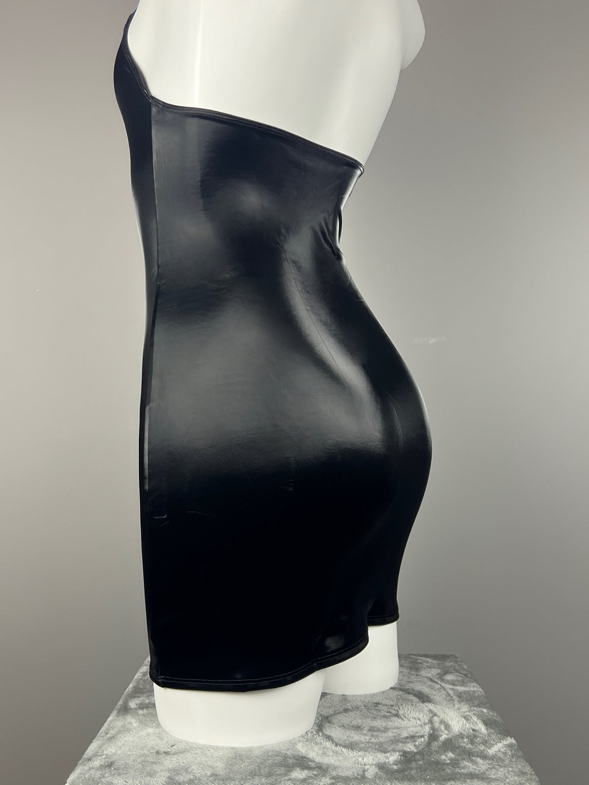 Gothic Sleeveless PU Leather Halter Party Dress Lingerie