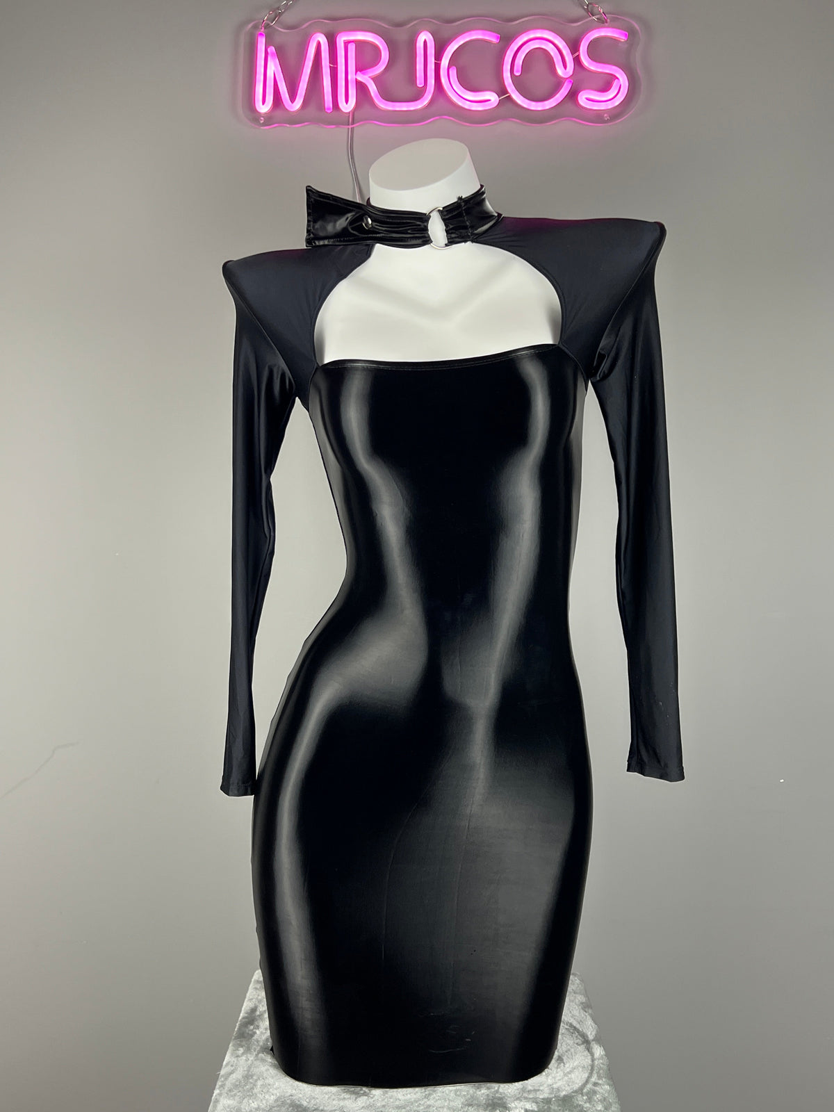 Gothic Long Sleeves Spasndex PU Leather Tight Party Dress Lingerie