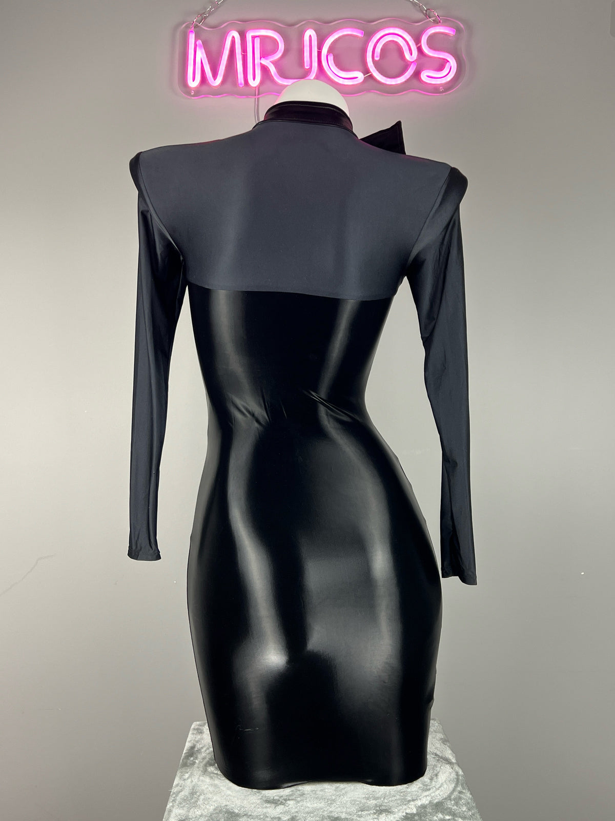 Gothic Long Sleeves Spasndex PU Leather Tight Party Dress Lingerie
