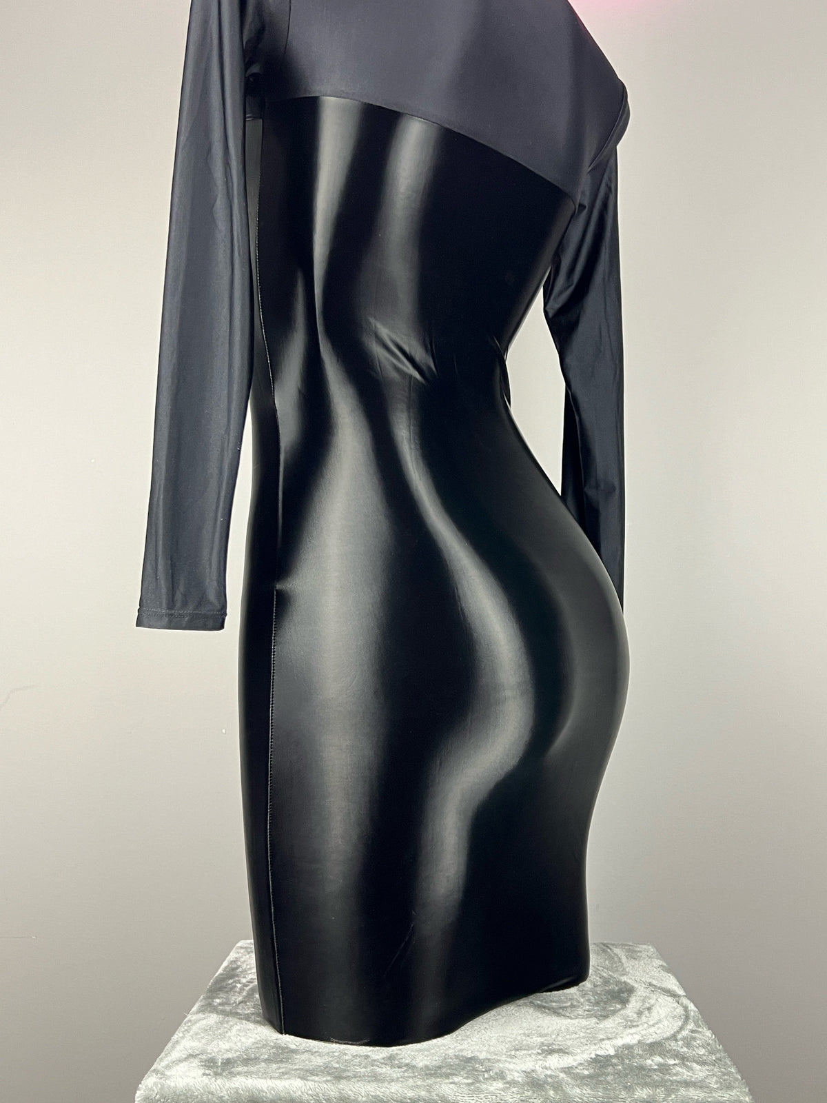 Gothic Long Sleeves Spasndex PU Leather Tight Party Dress Lingerie