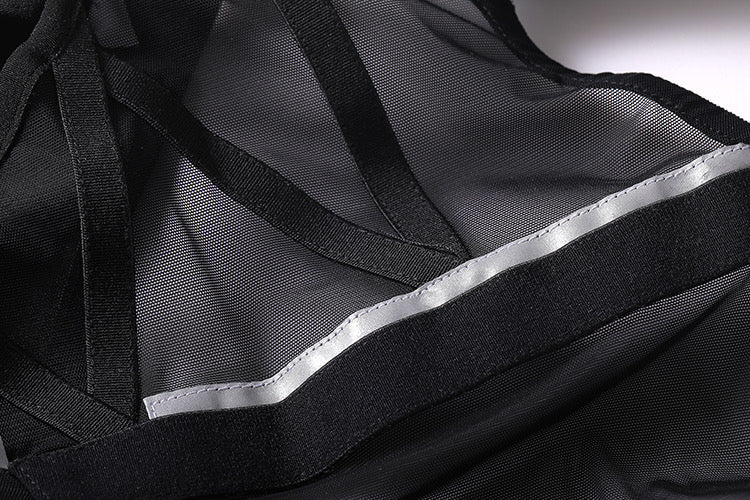 Tactical Anime Girl PU Leather Sheer Mesh Sexy Cosplay Bodysuit Costume