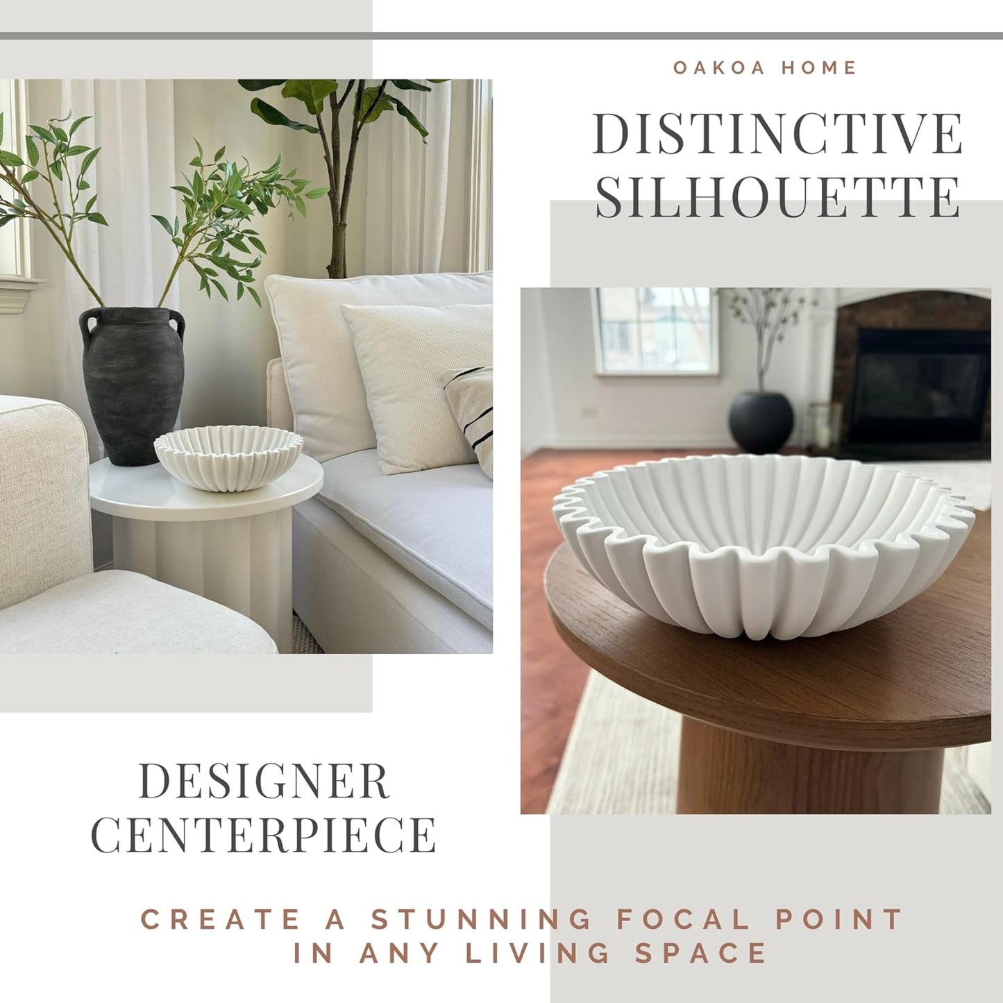 Large Decorative Bowl - White Decorative Bowls for Home Decor