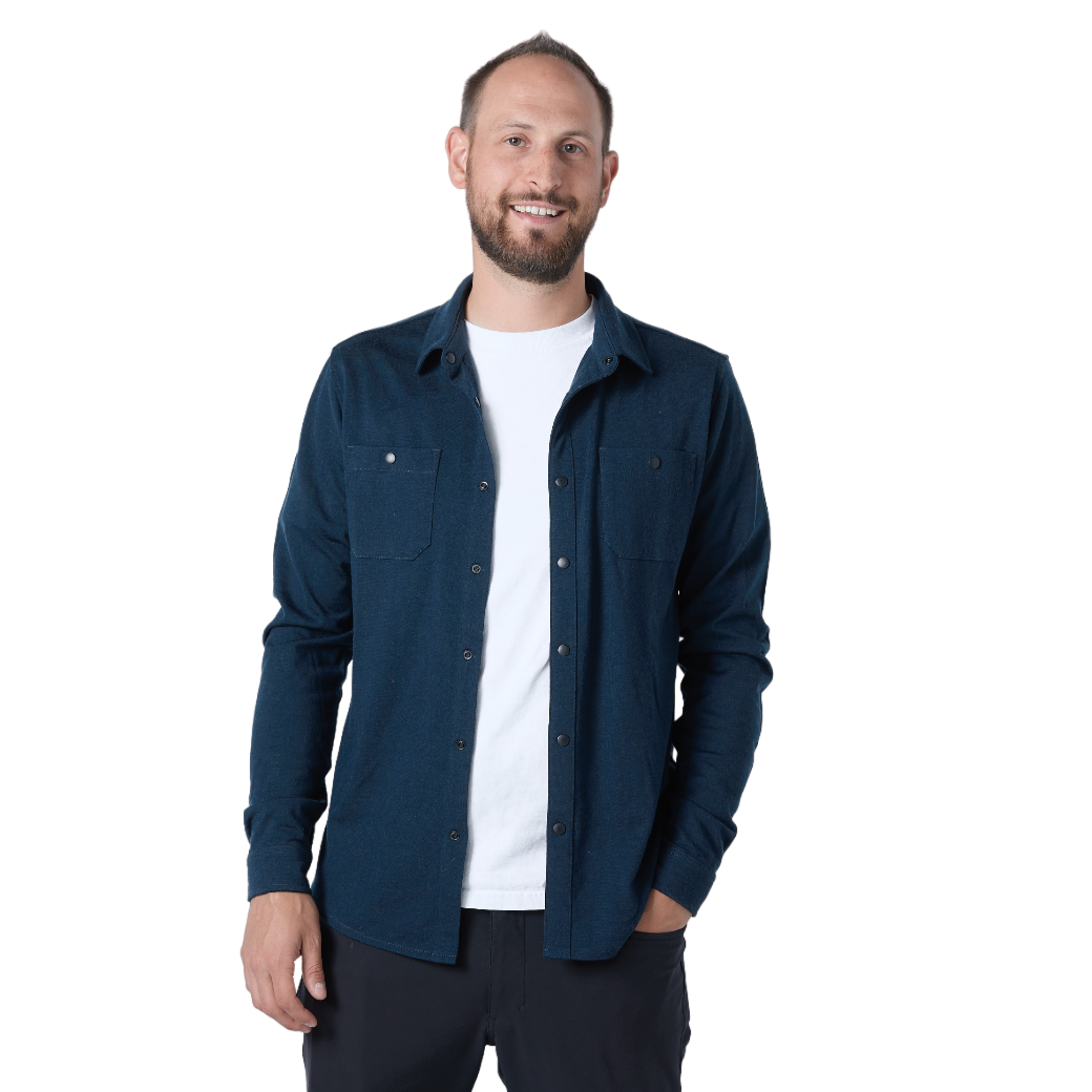 NorthWool Men's Merino Wool Shaket - Midweight Button Down Regular Fit (Navy)