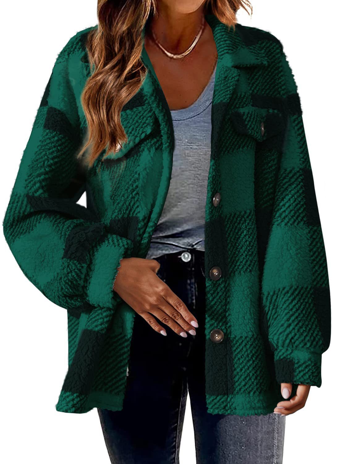 Turndown Collar Plaid Jacket With Pockets