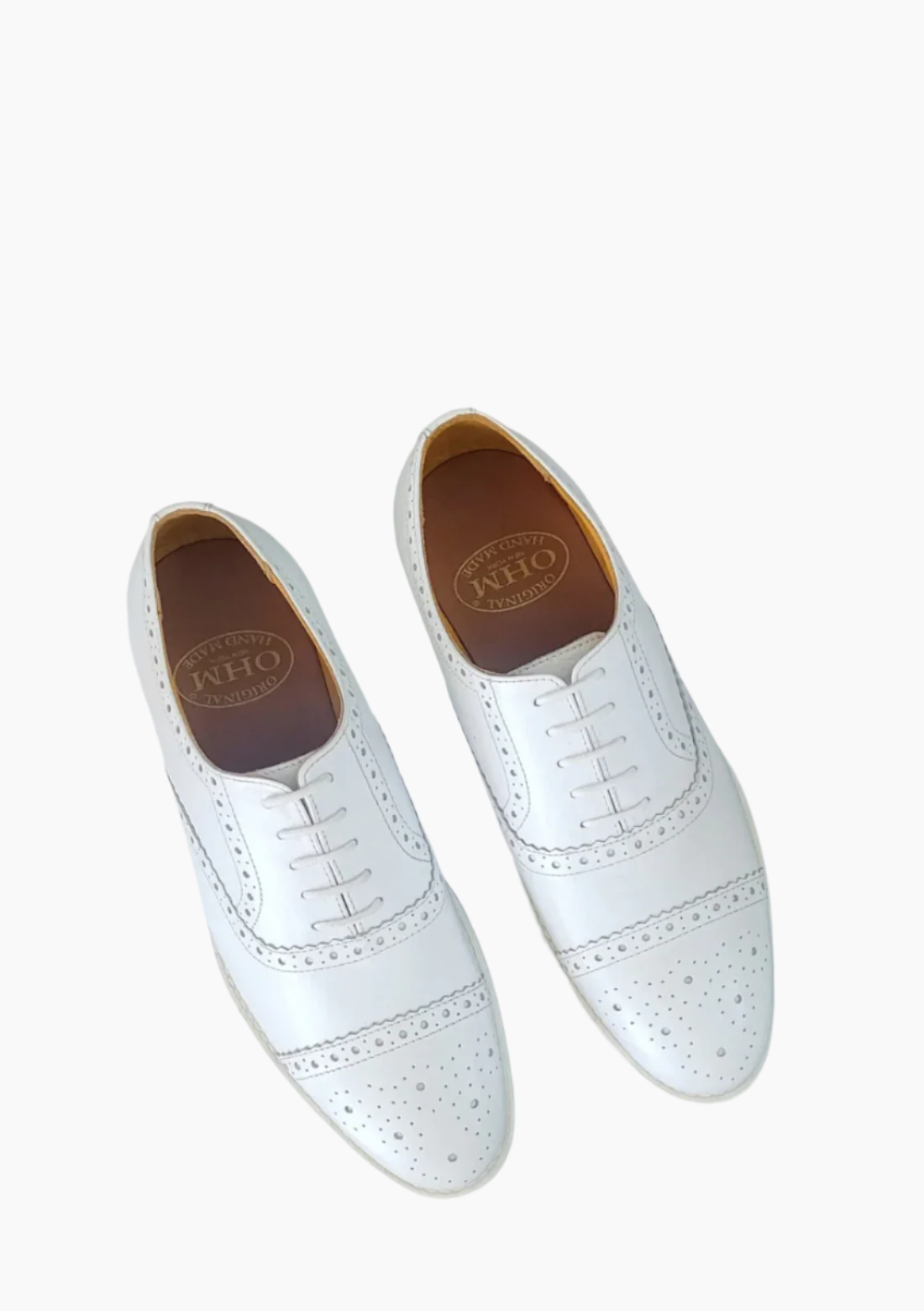 OHM Cap Toe Oxford Perforated Brogue Executive Leather Shoes White