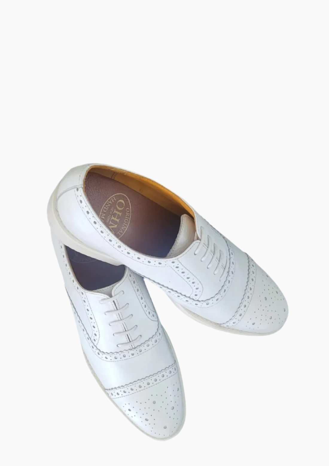OHM Cap Toe Oxford Perforated Brogue Executive Leather Shoes White