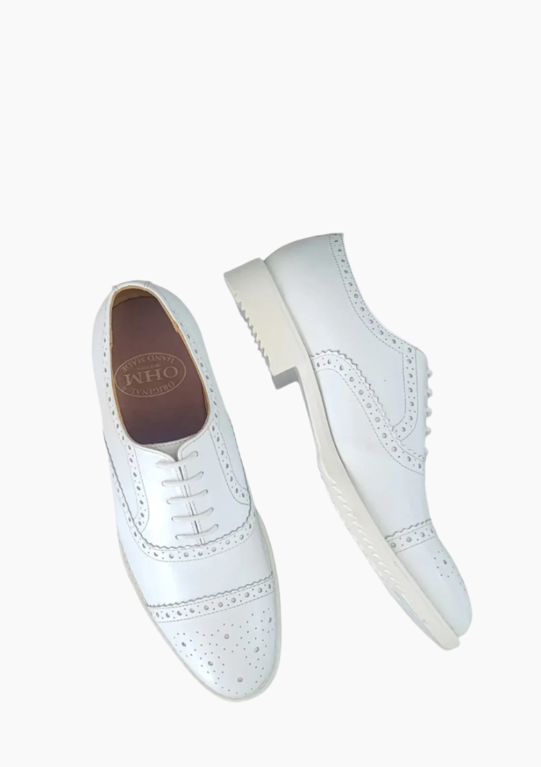 OHM Cap Toe Oxford Perforated Brogue Executive Leather Shoes White