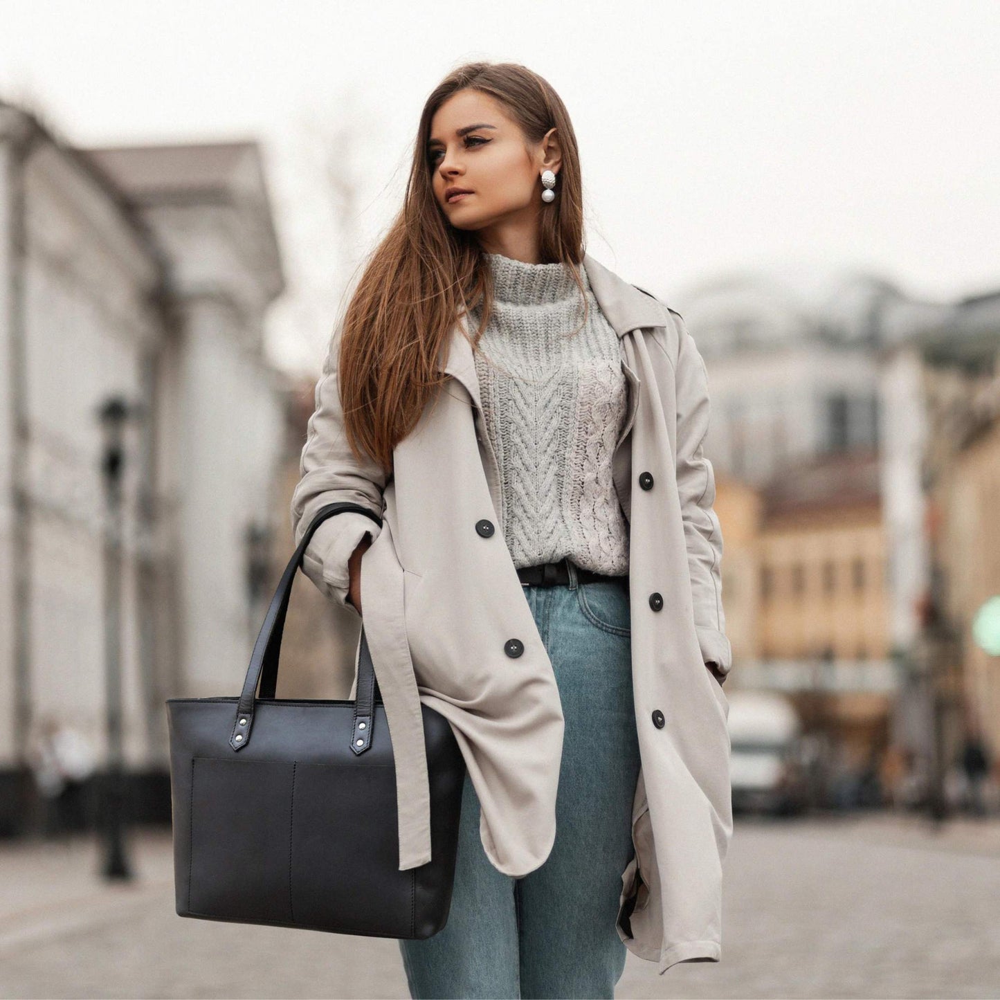 Classic Cognac Leather Tote Bag