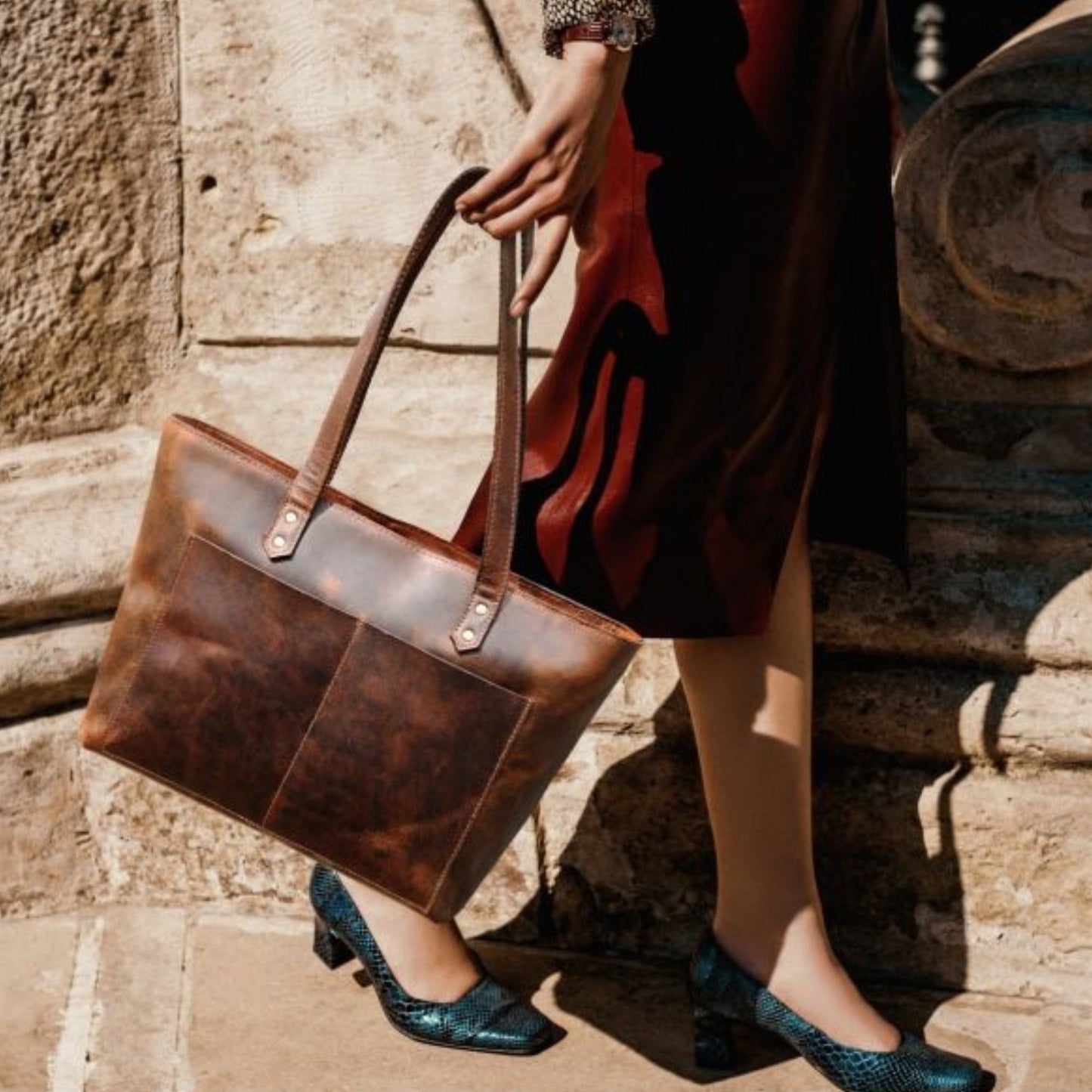 Classic Black Leather Tote Bag