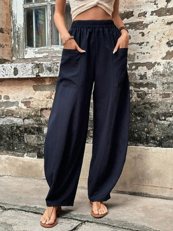 Women's Pants Solid Color Casual Elastic Pants With Pockets