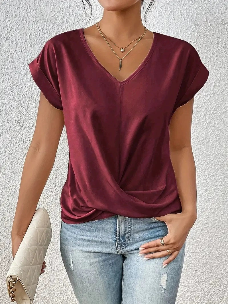 Fashion V-neck Short-sleeve T-shirt Summer Casual